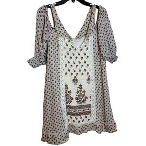 Taylor & Sage NEW Cream Dress Red Floral Mini V-Neck Women Off Shoulder Small